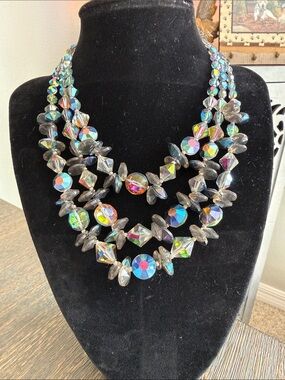 Vintage Multi Strand AB Faceted Necklace